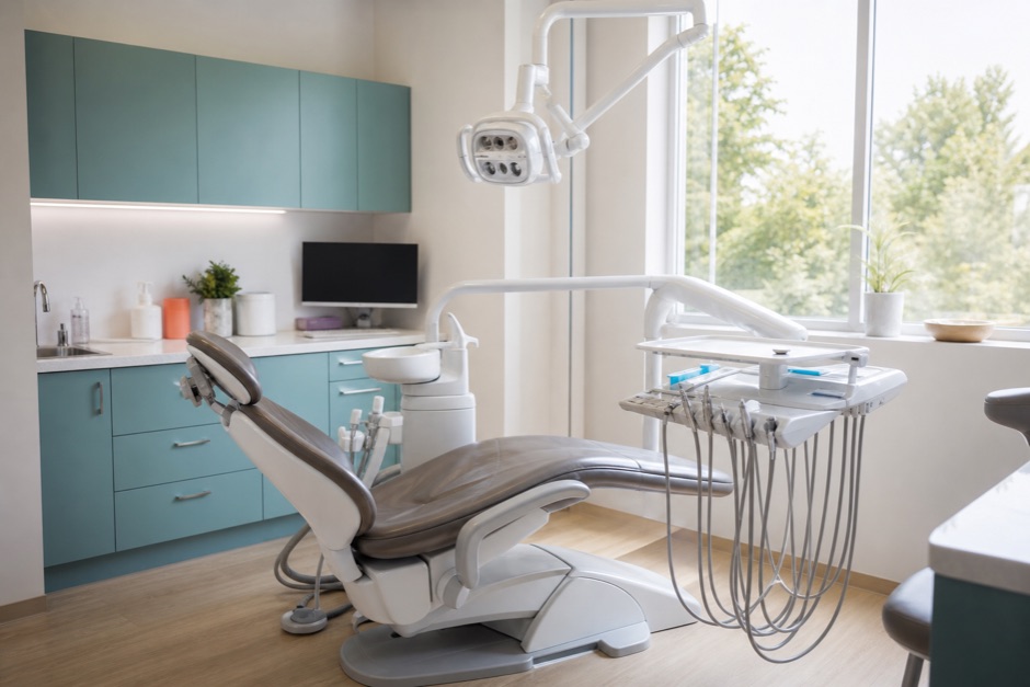 Gabinete dental luminoso sin pacientes ni profesionales
